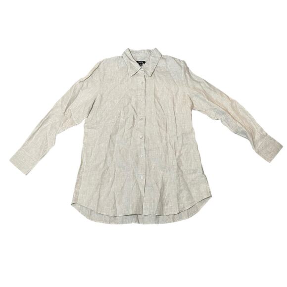 NEW ADOR 100% Linen Button Up Shirt Oversized Lagenlook Beige - Size Medium - Picture 1 of 8